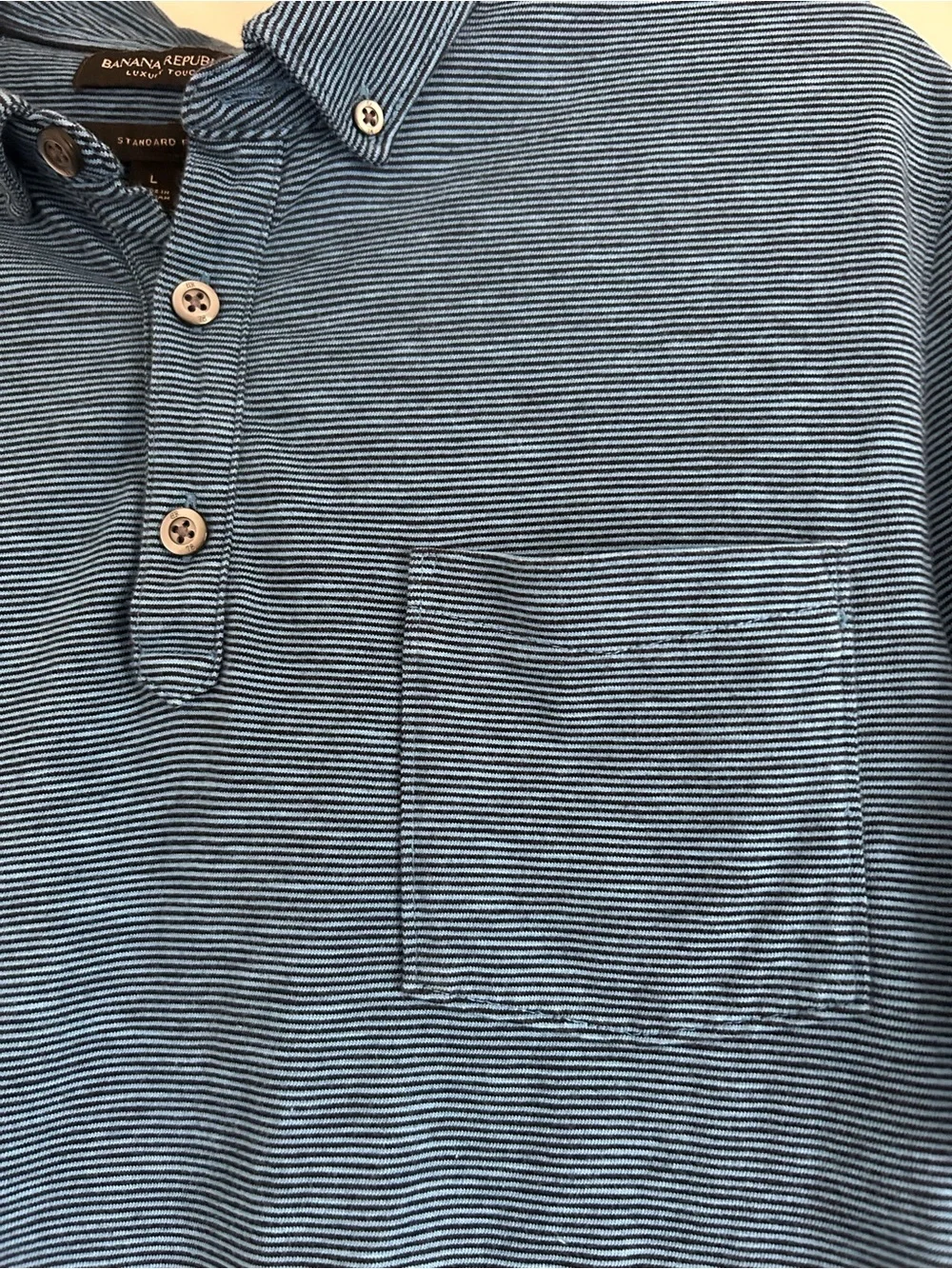 Banana Republic Luxury Touch Standard Fit Blue & Black Striped Polo - Men’s L